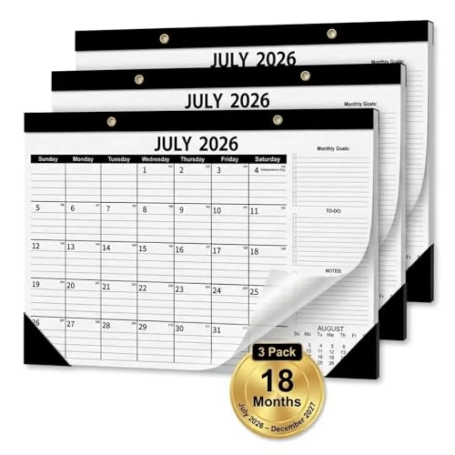 Desk Calendar 2026-2027 3 Pack - 18 Month Large Monthly Planner (July 2026 - Dec 2027), 17" x 12" Professional Desktop Pad with
Desk Calendar 2026-2027 3 Pack - 18 Month Large Monthly Planner (July 2026 - Dec 2027), 17" x 12" Professional Desktop Pad with