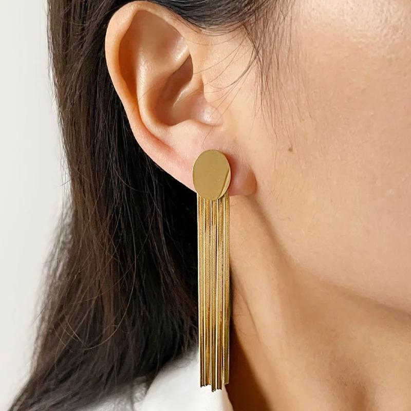1 Pair of Trendy Stylish Golden Dangle Earrings Blade Tassel Design Match Daily Outfits Party Accessories Fashionable Stuff
1 Pair of Trendy Stylish Golden Dangle Earrings Blade Tassel Design Match Daily Outfits Party Accessories Fashionable Stuff