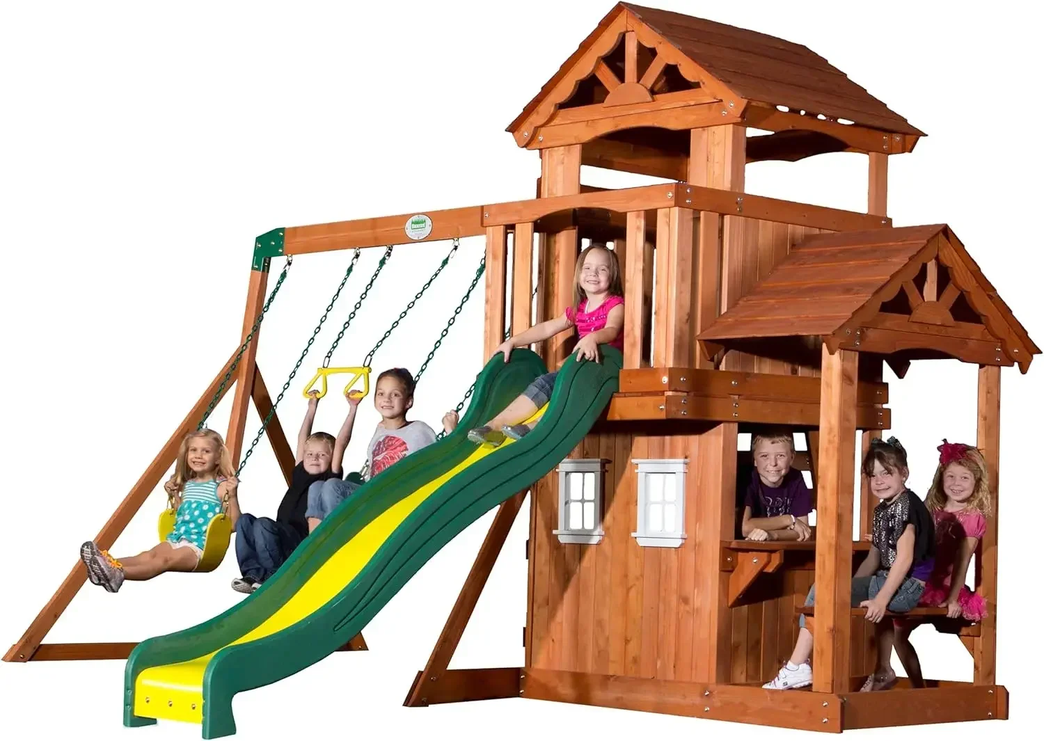 Tanglewood Cedar Wood Swing Set with Wave Slide, Clubhouse, Playhouse, Covered Snack Bar Window, Bench, Rock Wall Ladder, Belt S
Tanglewood Cedar Wood Swing Set with Wave Slide, Clubhouse, Playhouse, Covered Snack Bar Window, Bench, Rock Wall Ladder, Belt S