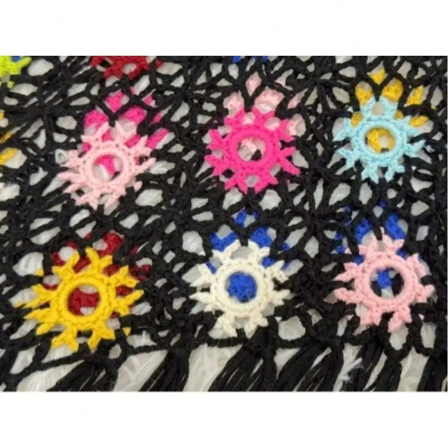 Womens Crochet Beach Cover Up Scarf, Loose Semi-Sheer Knit Wrap with Floral Sun Motif
Womens Crochet Beach Cover Up Scarf, Loose Semi-Sheer Knit Wrap with Floral Sun Motif