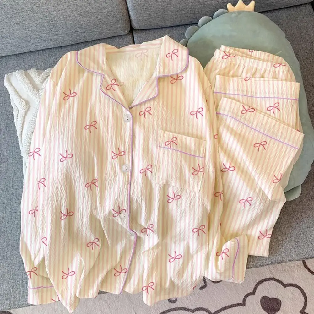 Elegant Stripe Bow Pajamas Set Loose Casual Sweet Pajamas Suit Korean Style Home Wear Two Piece Nightwears Girl
Elegant Stripe Bow Pajamas Set Loose Casual Sweet Pajamas Suit Korean Style Home Wear Two Piece Nightwears Girl
