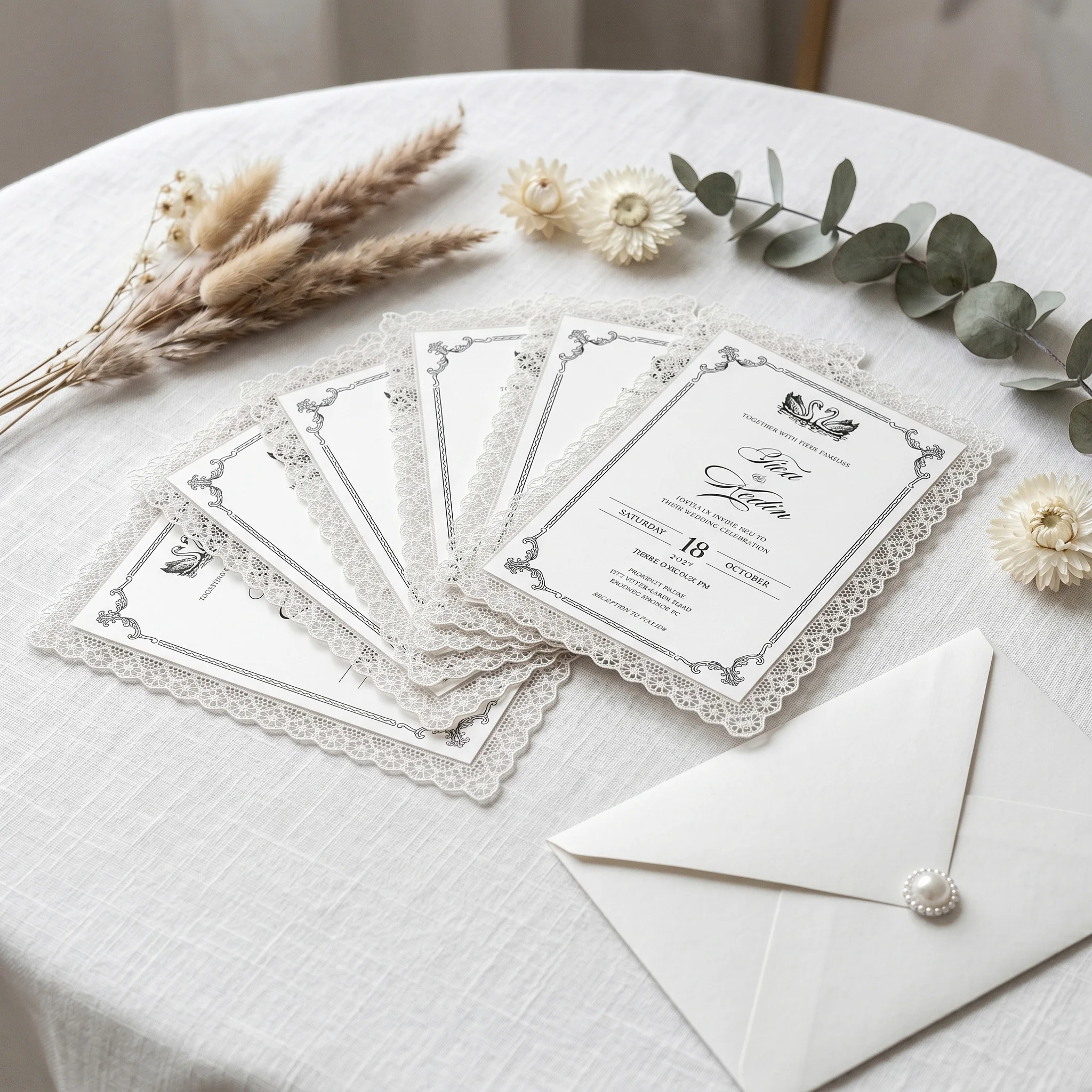 Custom Save The Date Lace Wedding Cards With Envelopes And White Wax Seal, Personalized Editable Text Set of 25
Custom Save The Date Lace Wedding Cards With Envelopes And White Wax Seal, Personalized Editable Text Set of 25