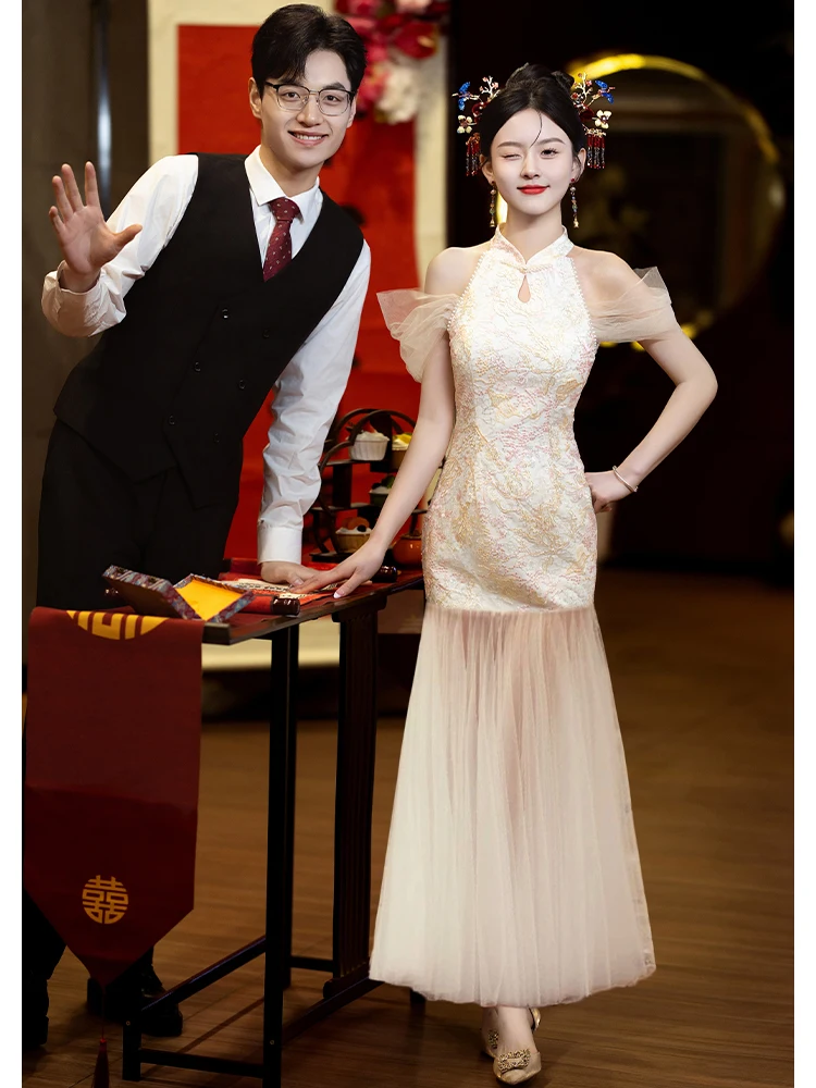 Champagne Color Young Sle Wedding Dr Ne Hanging Qipao for Bridesmaid Morning Robe Long Evening Gown Polyester Fiber
Champagne Color Young Sle Wedding Dr Ne Hanging Qipao for Bridesmaid Morning Robe Long Evening Gown Polyester Fiber