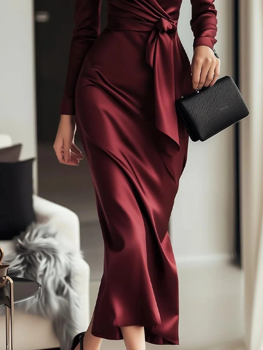 Customized Satin Evening Dress with Long Sleeves V-Neck Waist Elegant Temperament Women's Special Occasion Gown
Customized Satin Evening Dress with Long Sleeves V-Neck Waist Elegant Temperament Women's Special Occasion Gown