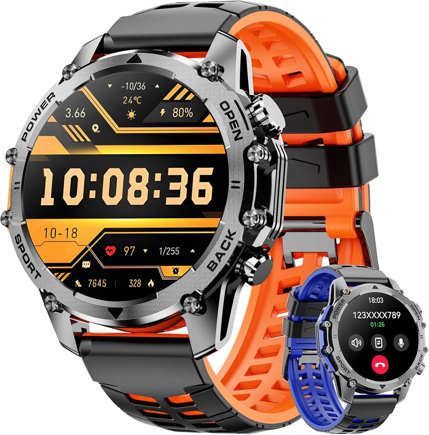 Military Smart Watch for Men with 1.52'' HD Screen, Heart Rate & Sleep Monitor, Pedometer, DIY Design, 1 Pack + 2-Piece Look Set
Military Smart Watch for Men with 1.52'' HD Screen, Heart Rate & Sleep Monitor, Pedometer, DIY Design, 1 Pack + 2-Piece Look Set