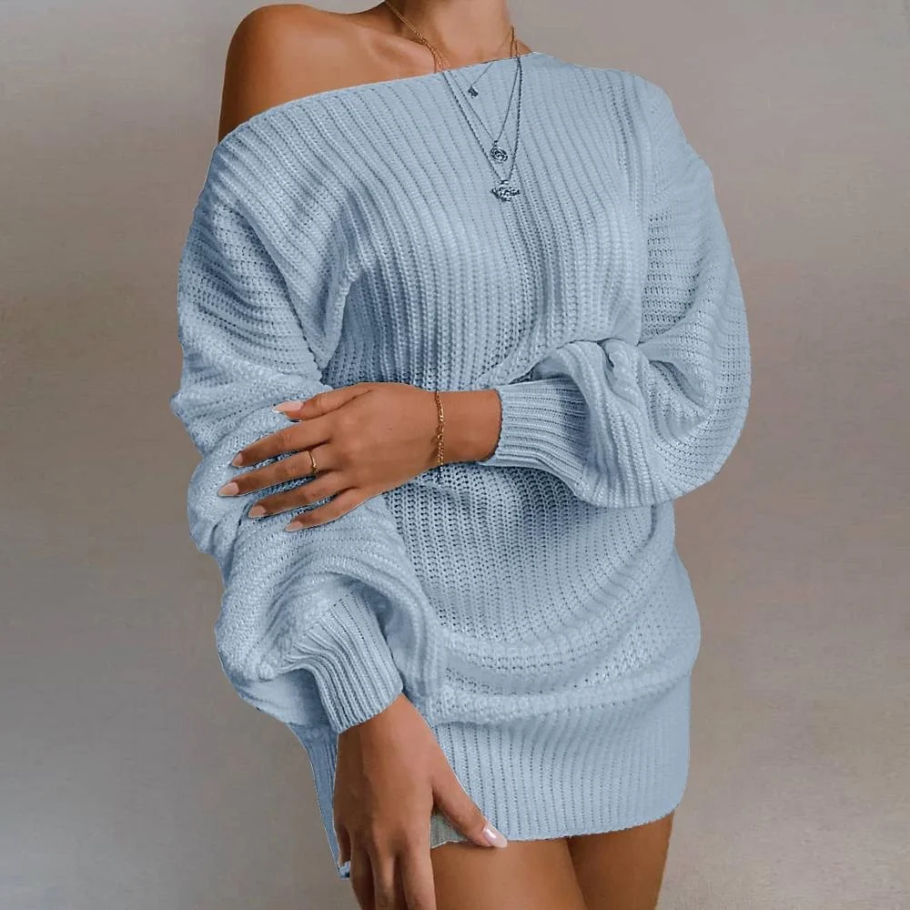 Autumn Winter Women's Casual Shoulder Bared Lantern Sleeve Knitted Sweater Dress Loose Fit Comfortable mid Thick Color
Autumn Winter Women's Casual Shoulder Bared Lantern Sleeve Knitted Sweater Dress Loose Fit Comfortable mid Thick Color