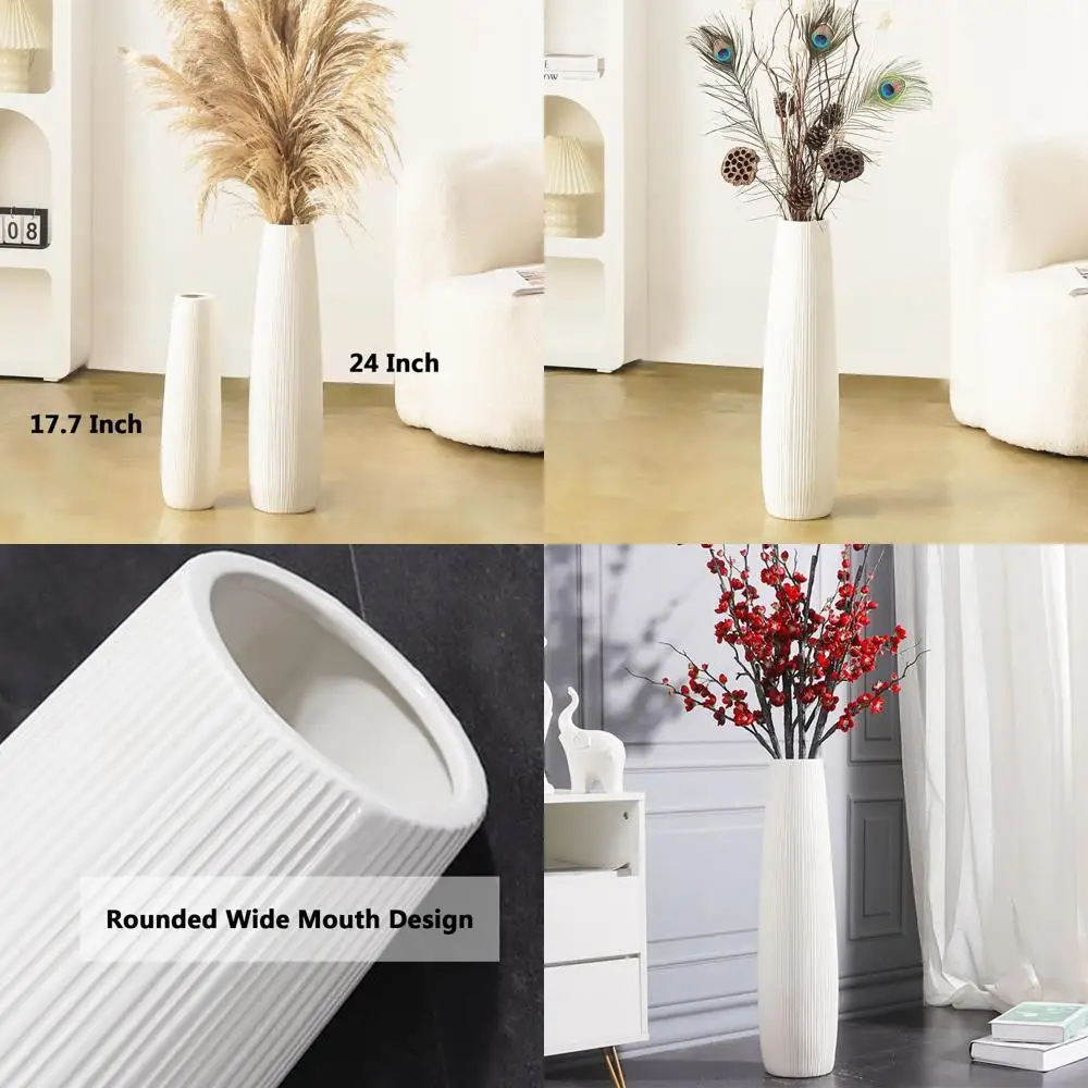 24 Tall Ceramic Floor Vase - Large White Decorative Vase for Modern Living Spaces, Home Office, Bedroom, and Farmhouse Style wit
24 Tall Ceramic Floor Vase - Large White Decorative Vase for Modern Living Spaces, Home Office, Bedroom, and Farmhouse Style wit