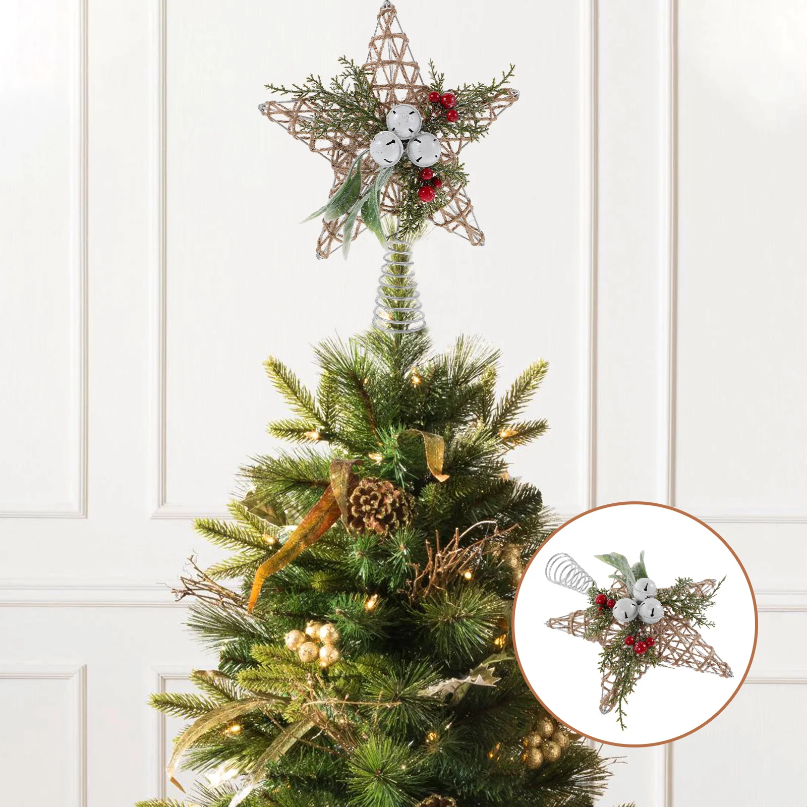 Tree Topper Star Christmas Tree Decoration with Bell Accents Sturdy Cone Base Easy Install Rustic Elegant Holiday Home Office
Tree Topper Star Christmas Tree Decoration with Bell Accents Sturdy Cone Base Easy Install Rustic Elegant Holiday Home Office