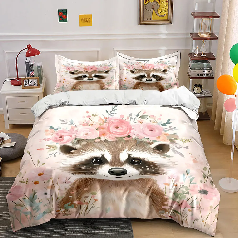 Cute Raccoon with Floral Crown Pattern Duvet Cover Set Digital Print Colorful Polyester Bedding with Zipper Closur for kids gift
Cute Raccoon with Floral Crown Pattern Duvet Cover Set Digital Print Colorful Polyester Bedding with Zipper Closur for kids gift