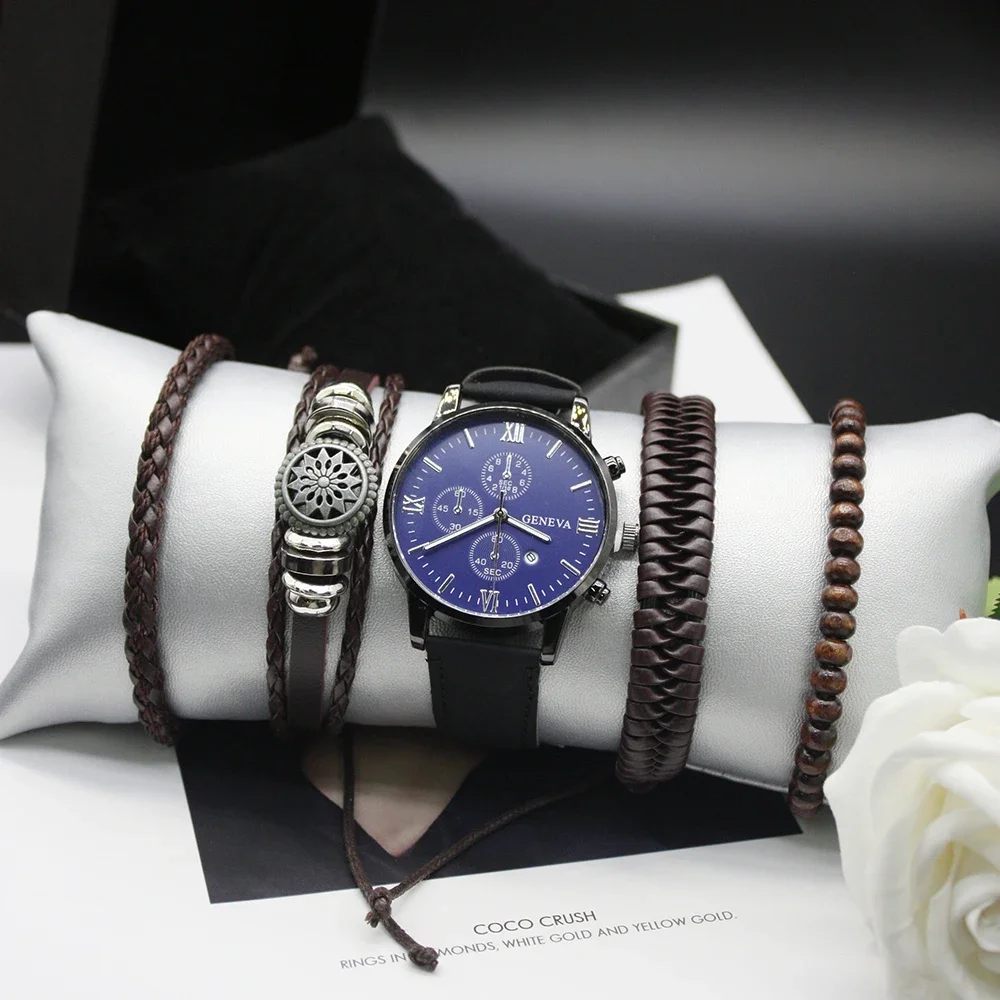5pcs Set Fashionable Quartz Watch with Steel Belt Light and Comfortable Fashion Trend Men's Watch Bracelets Box for Outdoor
5pcs Set Fashionable Quartz Watch with Steel Belt Light and Comfortable Fashion Trend Men's Watch Bracelets Box for Outdoor