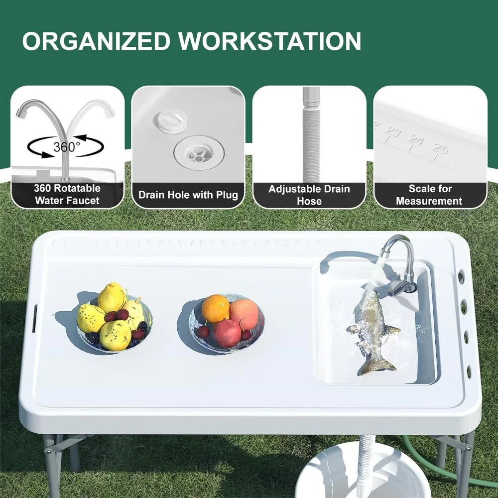 42.5" Fish Cleaning Table with Sink, Folding Camping Table & Fish Cleaning Station with Measure Mark, Camping Sink
42.5" Fish Cleaning Table with Sink, Folding Camping Table & Fish Cleaning Station with Measure Mark, Camping Sink