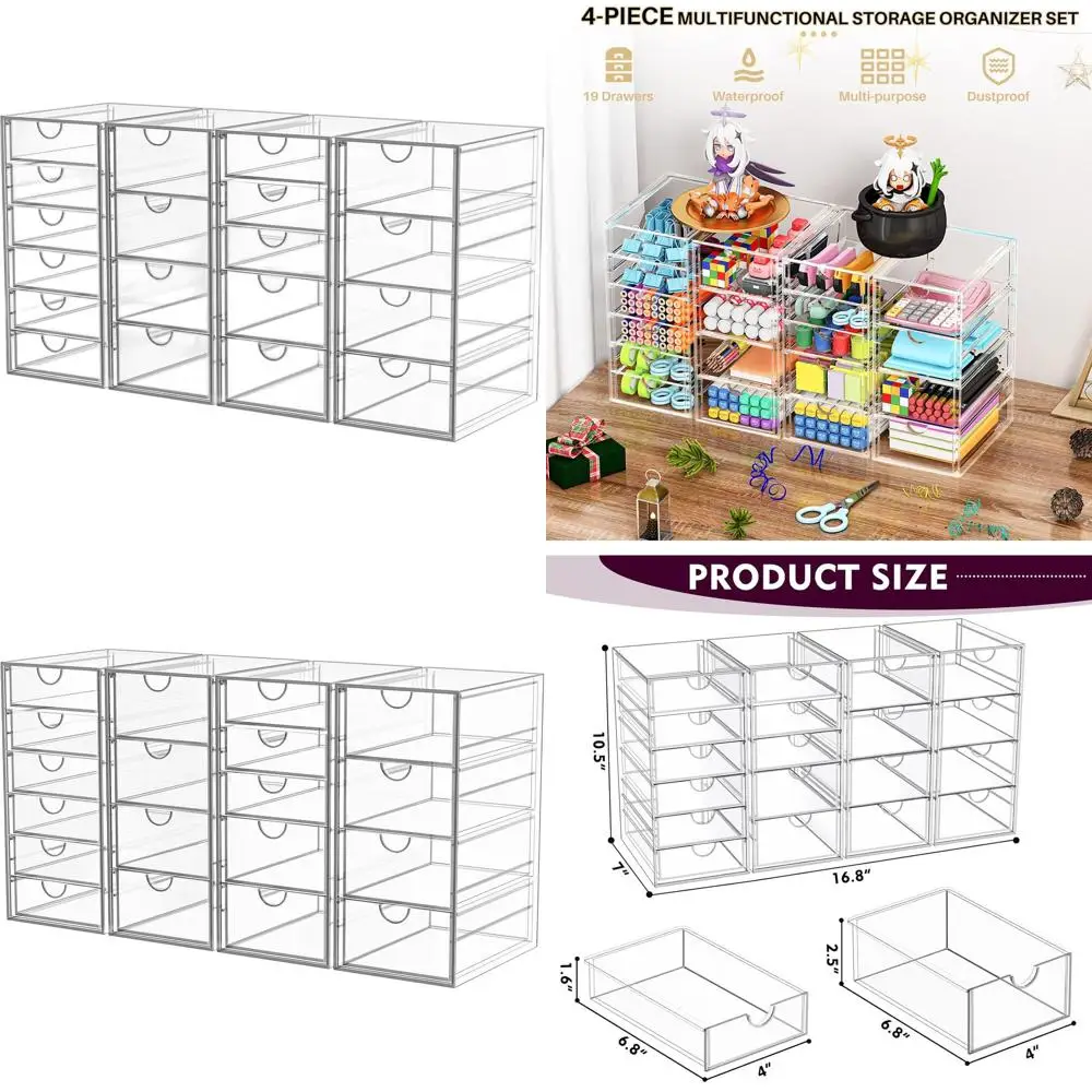 Набор из 4 прозрачных акриловых органайзеров для косметики с 19 ящиками для туалетного столика, шкафа, рабочего стола — идеальное решение для хранения косметики, палитр и средств для красоты
Набор из 4 прозрачных акриловых органайзеров для косметики с 19 ящиками для туалетного столика, шкафа, рабочего стола — идеальное решение для хранения косметики, палитр и средств для красоты