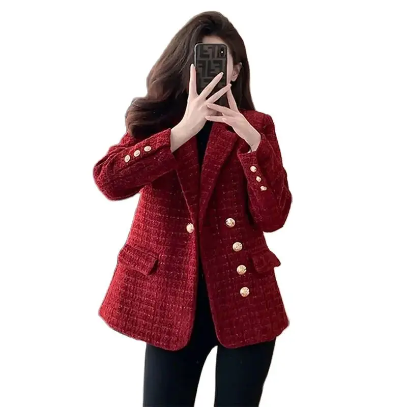 Fashion Design Double Breasted Top Jacket Female 2024 New Spring Autumn Women's Coat Short Thickened Winter Coat Red Black
Fashion Design Double Breasted Top Jacket Female 2024 New Spring Autumn Women's Coat Short Thickened Winter Coat Red Black