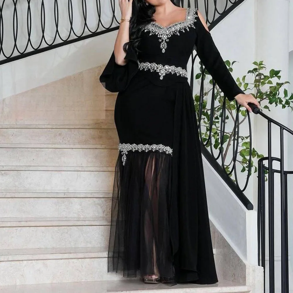 Customized Exquisite A-Line Prom Dresses Floor-length V-Neck Full Sleeve Evening Gown Fashion Crystal Simple Draped Party Gown
Customized Exquisite A-Line Prom Dresses Floor-length V-Neck Full Sleeve Evening Gown Fashion Crystal Simple Draped Party Gown