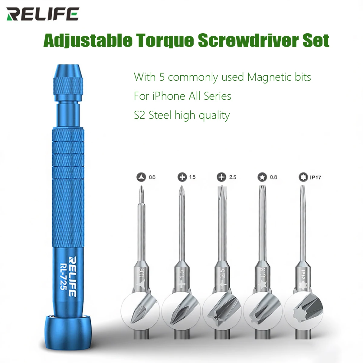 RL-725 6 in 1 Adjustable Torque Screwdriver Set for iPhone 17 Samsung Xiaomi Honor OPPO Magnetic S2 Steel Openning Repair Tool
RL-725 6 in 1 Adjustable Torque Screwdriver Set for iPhone 17 Samsung Xiaomi Honor OPPO Magnetic S2 Steel Openning Repair Tool