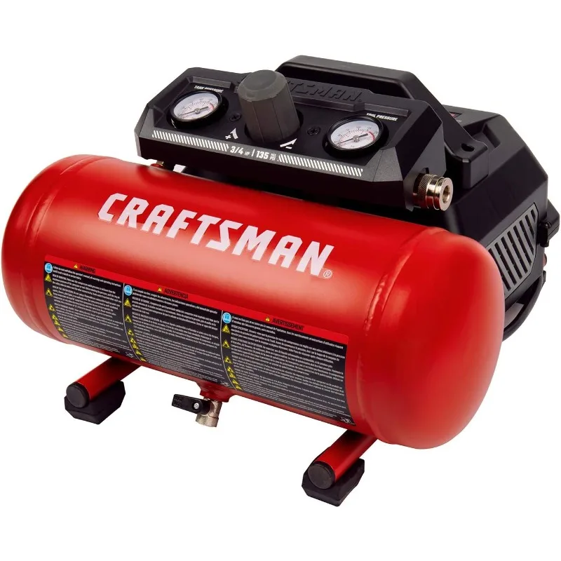Craftsman Air Compressor, 1.5 Gallon 3/4 HP Max 135 PSI Pressure, 1.5 CFM@90psi and 2.2 CFM@40psi, Stainless Steel Portable
Craftsman Air Compressor, 1.5 Gallon 3/4 HP Max 135 PSI Pressure, 1.5 CFM@90psi and 2.2 CFM@40psi, Stainless Steel Portable