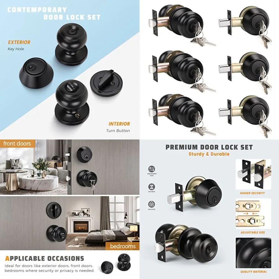 Keyed Alike Entry Door Knobs and Single Cylinder Deadbolt Lock Combo Set Security for Exterior and Front Door, Keyed Entry Door
Keyed Alike Entry Door Knobs and Single Cylinder Deadbolt Lock Combo Set Security for Exterior and Front Door, Keyed Entry Door