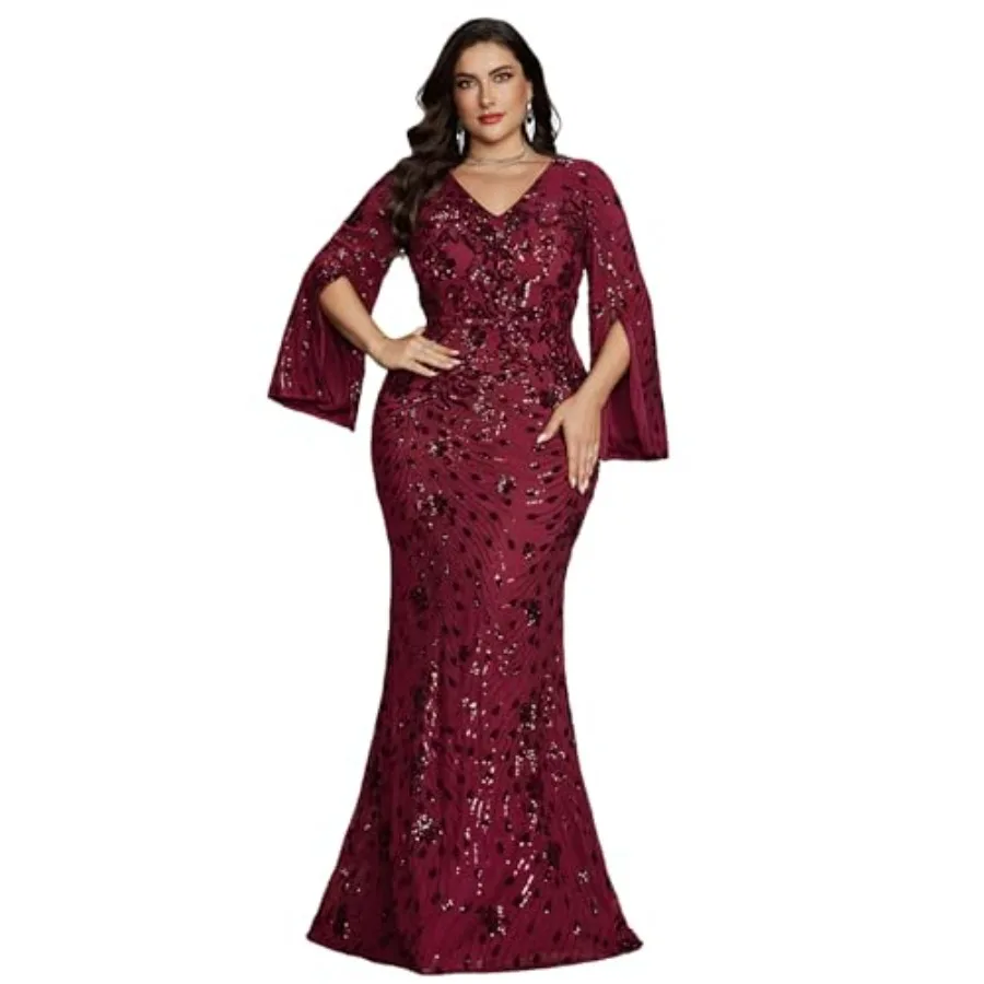 Plus Size Formal Dresses for Women with Embroidery Sequin and Cape Sleeve, V-Neck Maxi Dress for Wedding and Party
Plus Size Formal Dresses for Women with Embroidery Sequin and Cape Sleeve, V-Neck Maxi Dress for Wedding and Party