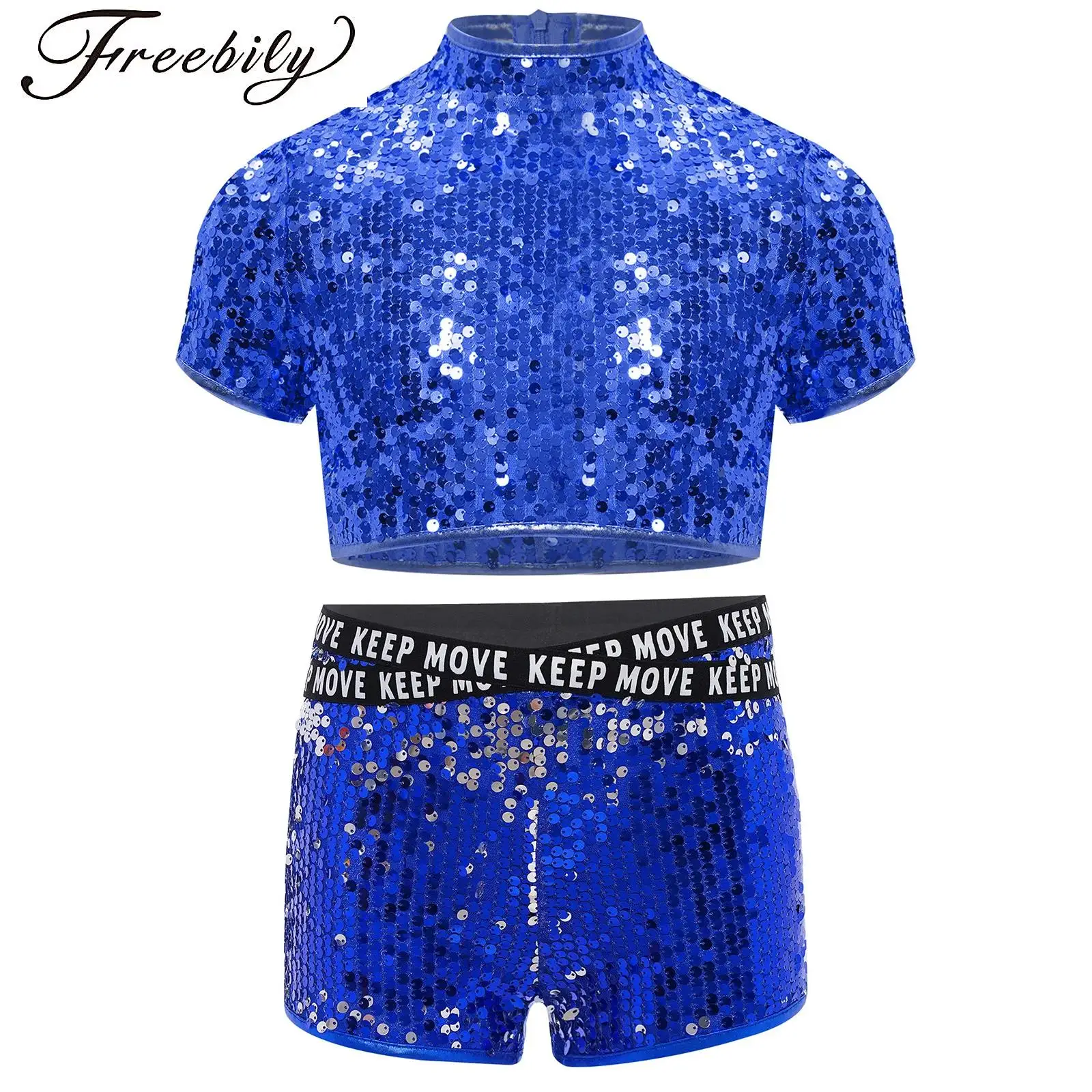 Girls Jazz Dance Outfit Cheerleading Performance Costume Mock Neck Short Sleeve Shiny Sequin Crop Top with Shorts Dancewear Sets
Girls Jazz Dance Outfit Cheerleading Performance Costume Mock Neck Short Sleeve Shiny Sequin Crop Top with Shorts Dancewear Sets