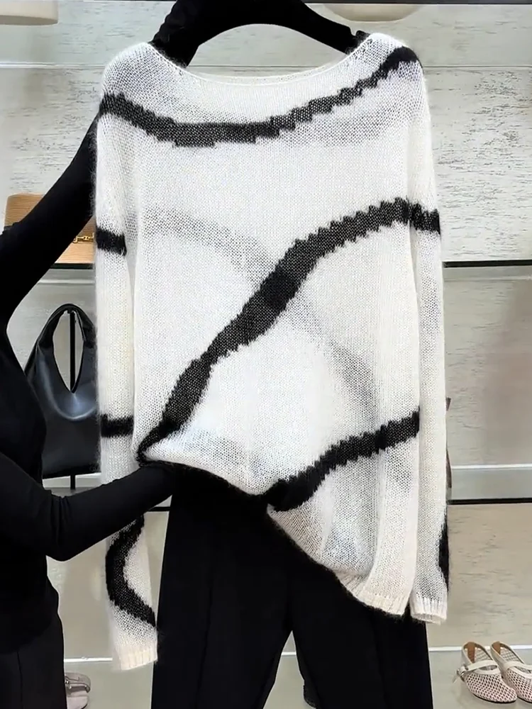 Корейский вязаный джемпер в полоску с круглым вырезом, осенняя новинка, модный универсальный топ больших размеров для женщин, теплый, с длинными рукавами, повседневный
Корейский вязаный джемпер в полоску с круглым вырезом, осенняя новинка, модный универсальный топ больших размеров для женщин, теплый, с длинными рукавами, повседневный
