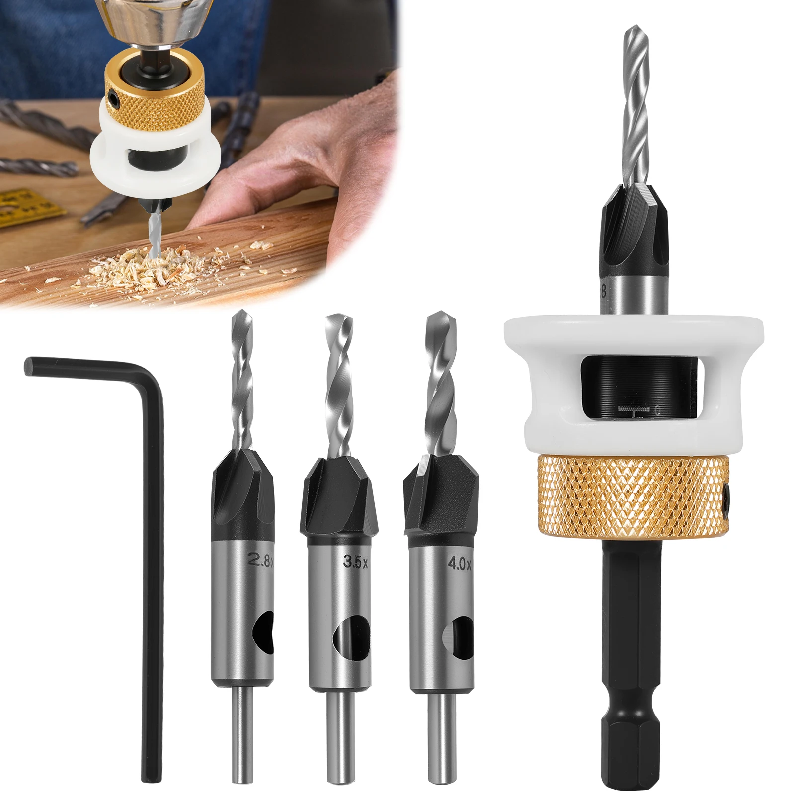 Обмещение деревообработки, четырехгранная зенковка, головка из сплава, конусное сверло, регулируемая глубина, ступенчатое сверло, скрытое сверление, пилотное отверстие
Обмещение деревообработки, четырехгранная зенковка, головка из сплава, конусное сверло, регулируемая глубина, ступенчатое сверло, скрытое сверление, пилотное отверстие