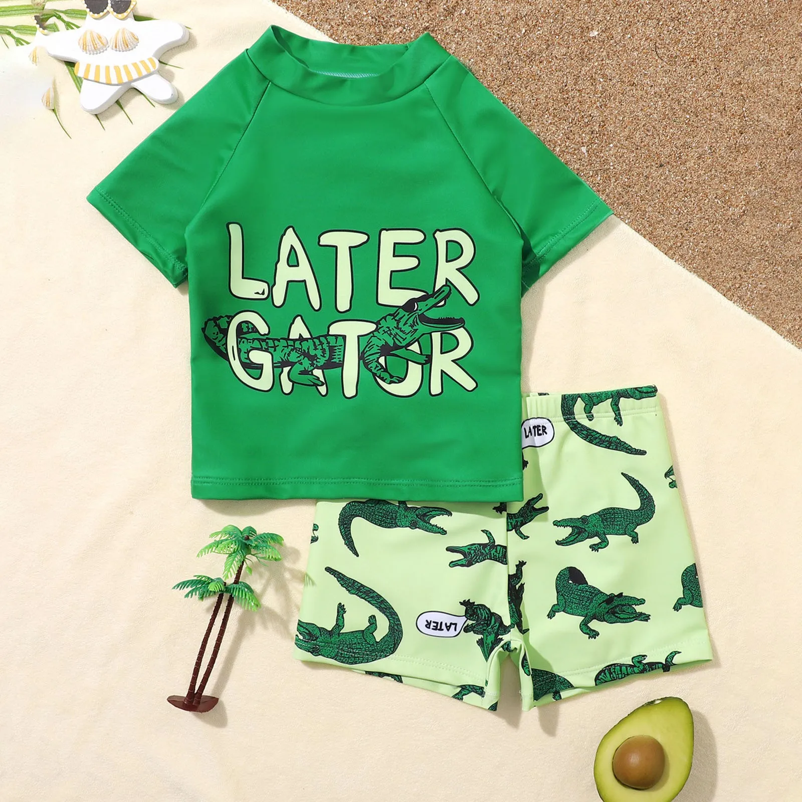 Green Kids Boy Swimsuits Alligator Print Short Sleeve Bathing Suit Later Gator 2 Pcs Swimwear For Toddler
Green Kids Boy Swimsuits Alligator Print Short Sleeve Bathing Suit Later Gator 2 Pcs Swimwear For Toddler