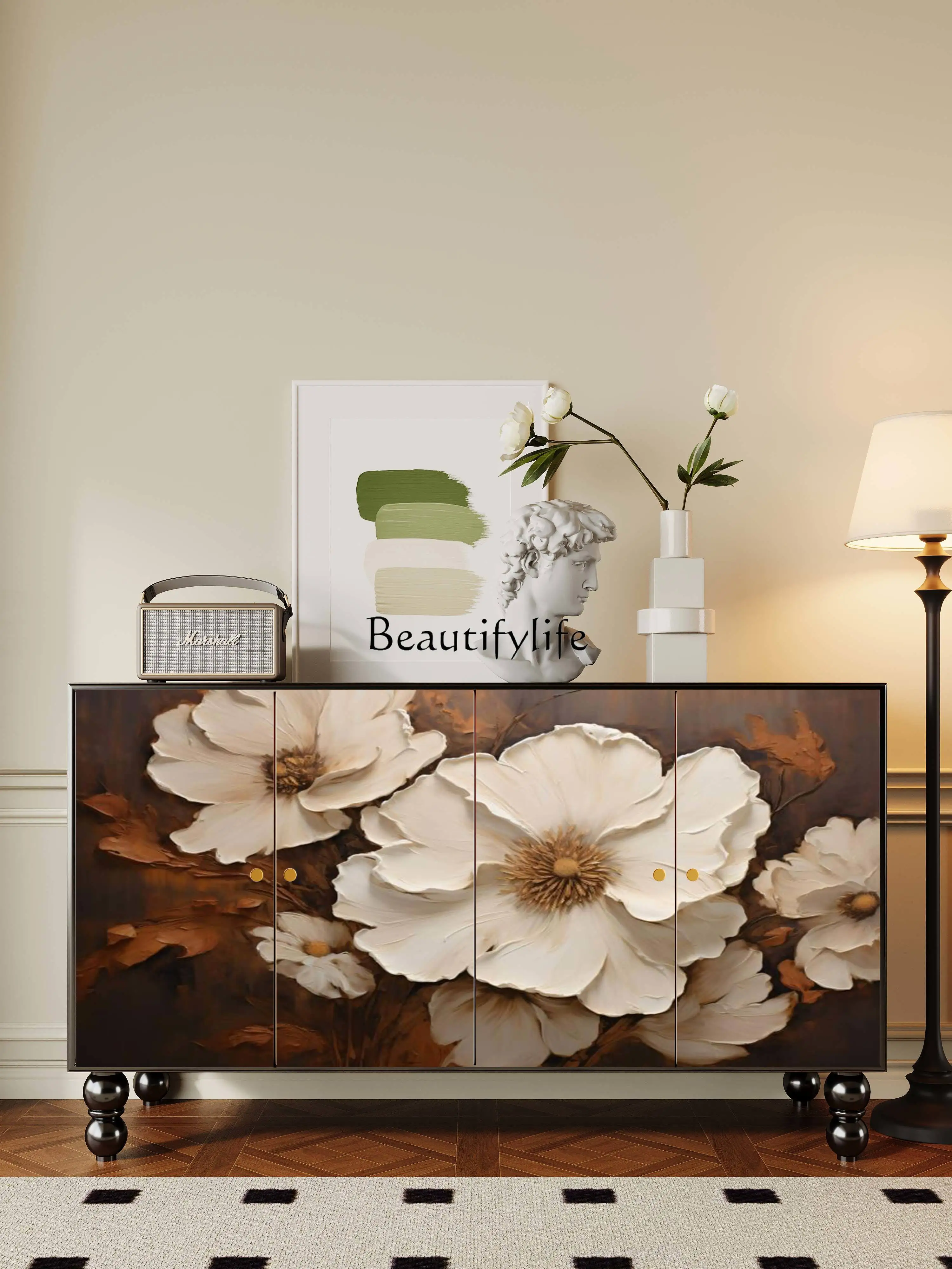 French antique retro hand-painted relief entrance entrance cabinet, living room partition solid wood locker
French antique retro hand-painted relief entrance entrance cabinet, living room partition solid wood locker