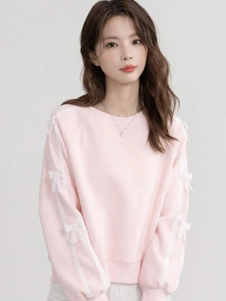 Cute Lace Trim Splice Knot Short Sweatshirt Women's round Neck Spring Autumn New Style Casual Sweet Style Top
Cute Lace Trim Splice Knot Short Sweatshirt Women's round Neck Spring Autumn New Style Casual Sweet Style Top