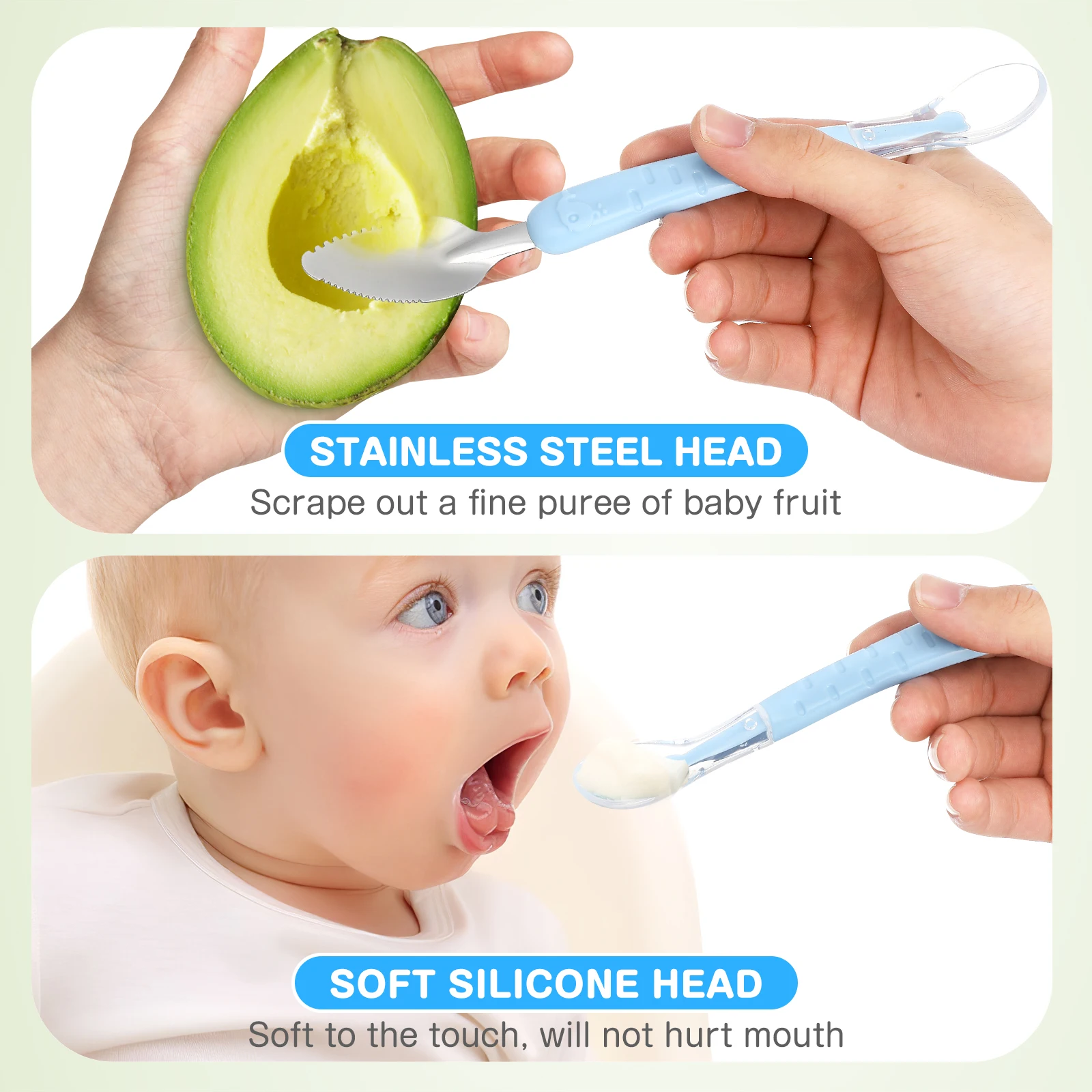 2pcs Double headed Fruit Spoon Silicone Stainless Steel Baby Feeding Scraping Spoon Kitchen Tool Dining Utensil
2pcs Double headed Fruit Spoon Silicone Stainless Steel Baby Feeding Scraping Spoon Kitchen Tool Dining Utensil
