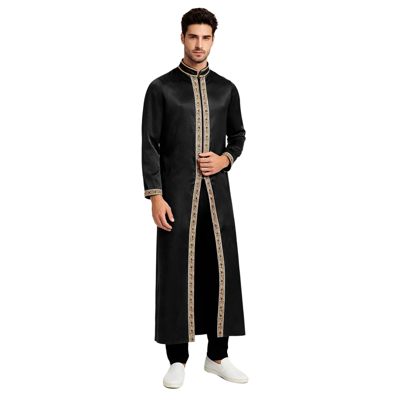 Men Muslim Thobe Satiny Islamic Robe Middle East Arab Dubai Kaftan Ramadan Eid Prayer Caftan Long Sleeve Zipper Abaya Dress
Men Muslim Thobe Satiny Islamic Robe Middle East Arab Dubai Kaftan Ramadan Eid Prayer Caftan Long Sleeve Zipper Abaya Dress