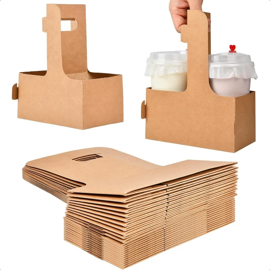 2 Cup Disposable Drink Carrier with Handle Kraft Paperboard Cup Holder for Hot or Cold Drinks to Go Coffee Cup Holder for Food
2 Cup Disposable Drink Carrier with Handle Kraft Paperboard Cup Holder for Hot or Cold Drinks to Go Coffee Cup Holder for Food
