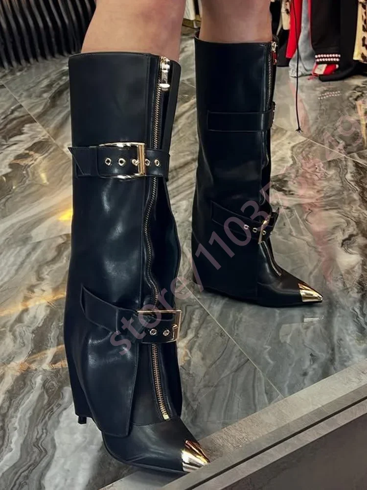 2025 Elegant Metal Pointed Belt Buckle Knee-High Boots for Women Autumn Stiletto Zipper Fashion Catwalk Trouser Boots
2025 Elegant Metal Pointed Belt Buckle Knee-High Boots for Women Autumn Stiletto Zipper Fashion Catwalk Trouser Boots