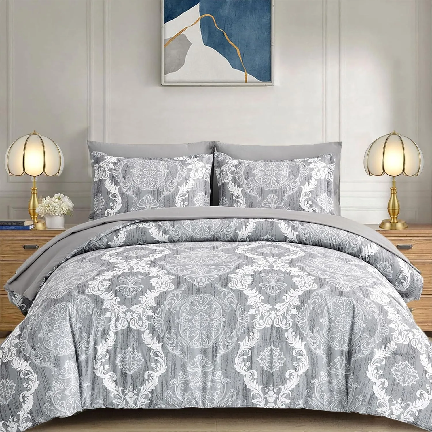 Queen Size Comforter Set 7 Pieces, Damask Texture Bed in a Bag with Sheets and Pillowcases, Soft Microfiber Bedding
Queen Size Comforter Set 7 Pieces, Damask Texture Bed in a Bag with Sheets and Pillowcases, Soft Microfiber Bedding