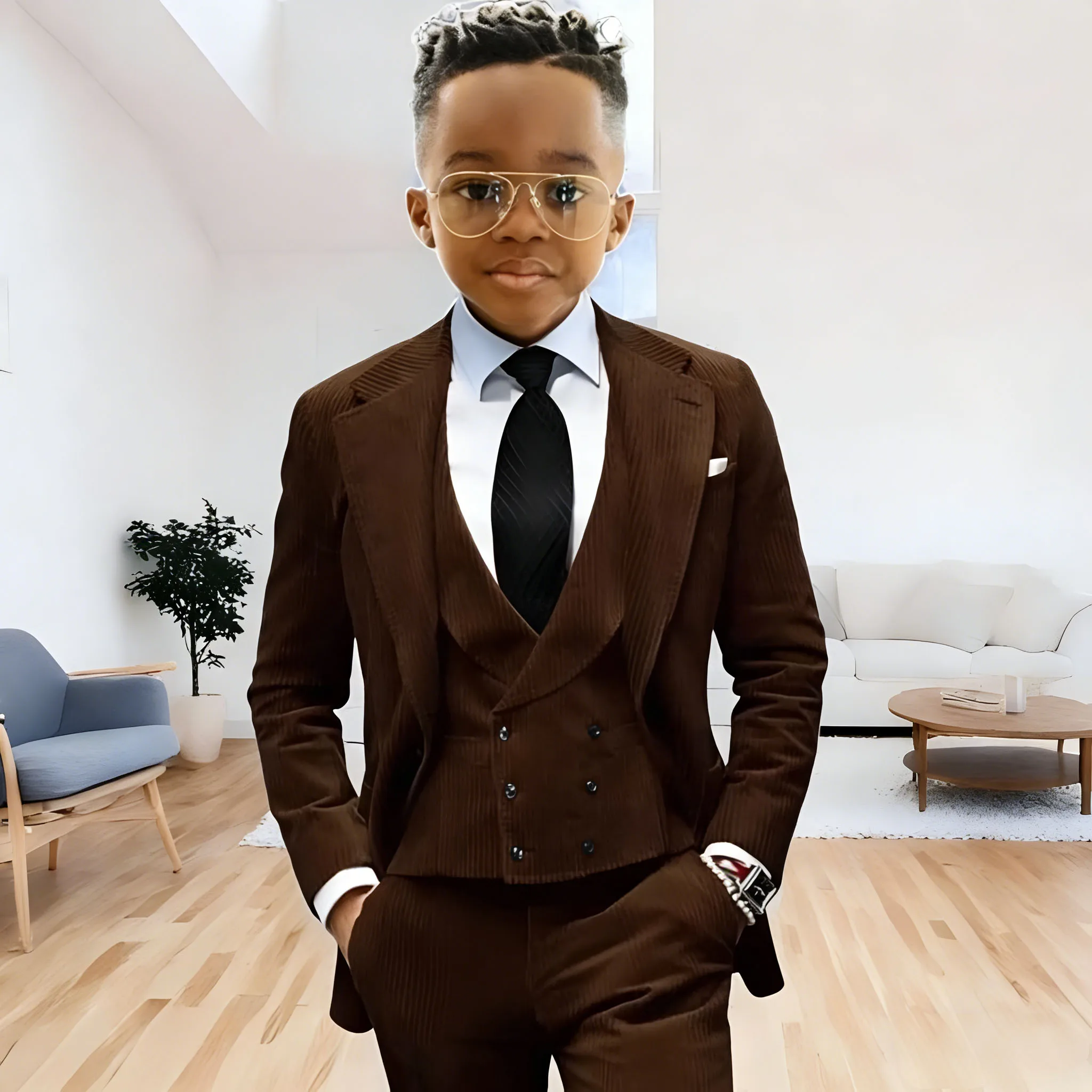 Brown Corduroy Boy Suit 3 Piece Blazer Vest Pant Suit Set Notched Lapel Formal Wedding Dresses Business Tuxedo Suits for Kids
Brown Corduroy Boy Suit 3 Piece Blazer Vest Pant Suit Set Notched Lapel Formal Wedding Dresses Business Tuxedo Suits for Kids
