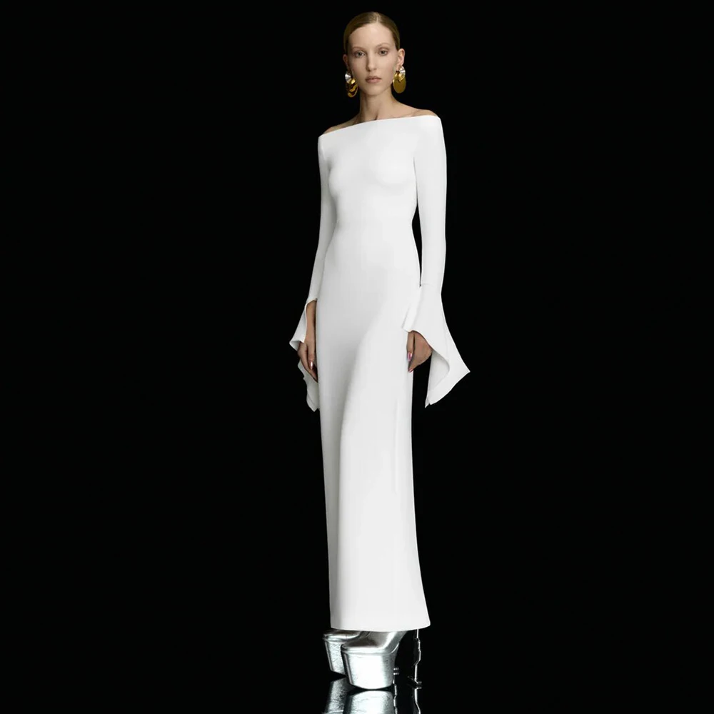 Simple Formal Evening Gowns White Jersey Split Bespoke Occasion Gown Column&Sheath Off-the-shoulder Ankle Length Dresses
Simple Formal Evening Gowns White Jersey Split Bespoke Occasion Gown Column&Sheath Off-the-shoulder Ankle Length Dresses