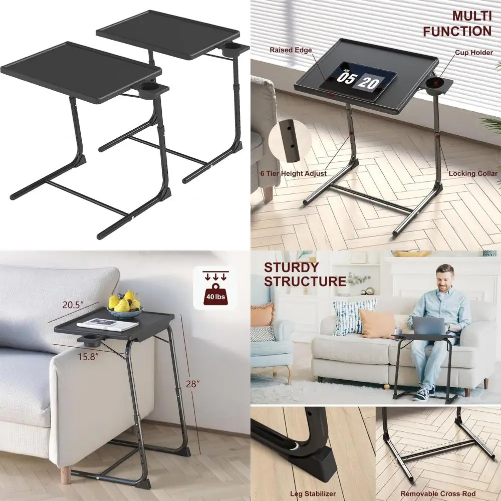 2-Pack Adjustable TV Tray Tables with Cup Holders, 6 Height and 3 Angle Settings, Comfortable for Laptop Use and Sofa Eating, Bl
2-Pack Adjustable TV Tray Tables with Cup Holders, 6 Height and 3 Angle Settings, Comfortable for Laptop Use and Sofa Eating, Bl