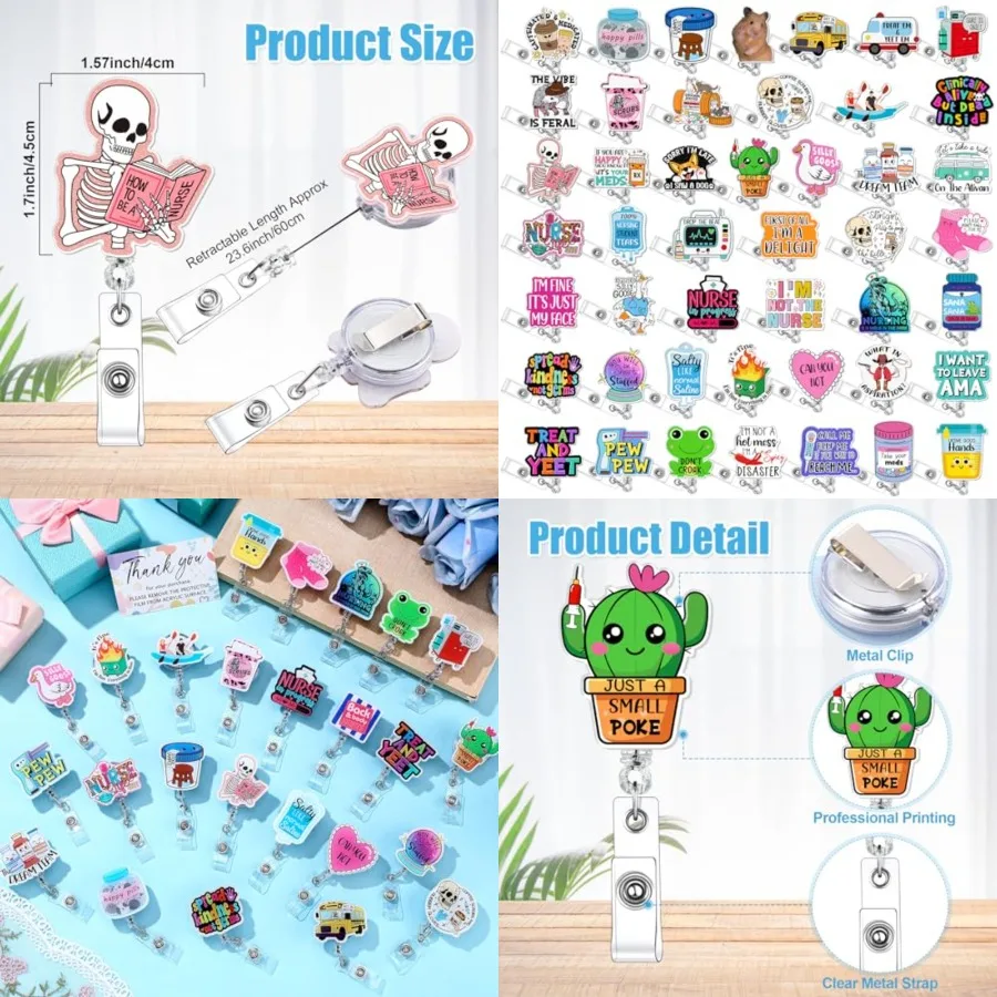 48 Pcs Funny Badge Reels Bulk Cute Retractable ID Holder Clip Name Tag Badge Reels Funny Nursing Gifts for Medical Staff s Doct
48 Pcs Funny Badge Reels Bulk Cute Retractable ID Holder Clip Name Tag Badge Reels Funny Nursing Gifts for Medical Staff s Doct