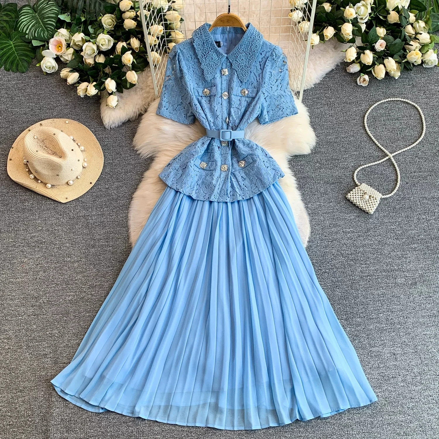 Summer Embroidery Formal Evening Dresses Women Hollow Out Short Sleeve Belt Lace Chiffon Long Dress Lady Pleated Party Vestidos
Summer Embroidery Formal Evening Dresses Women Hollow Out Short Sleeve Belt Lace Chiffon Long Dress Lady Pleated Party Vestidos