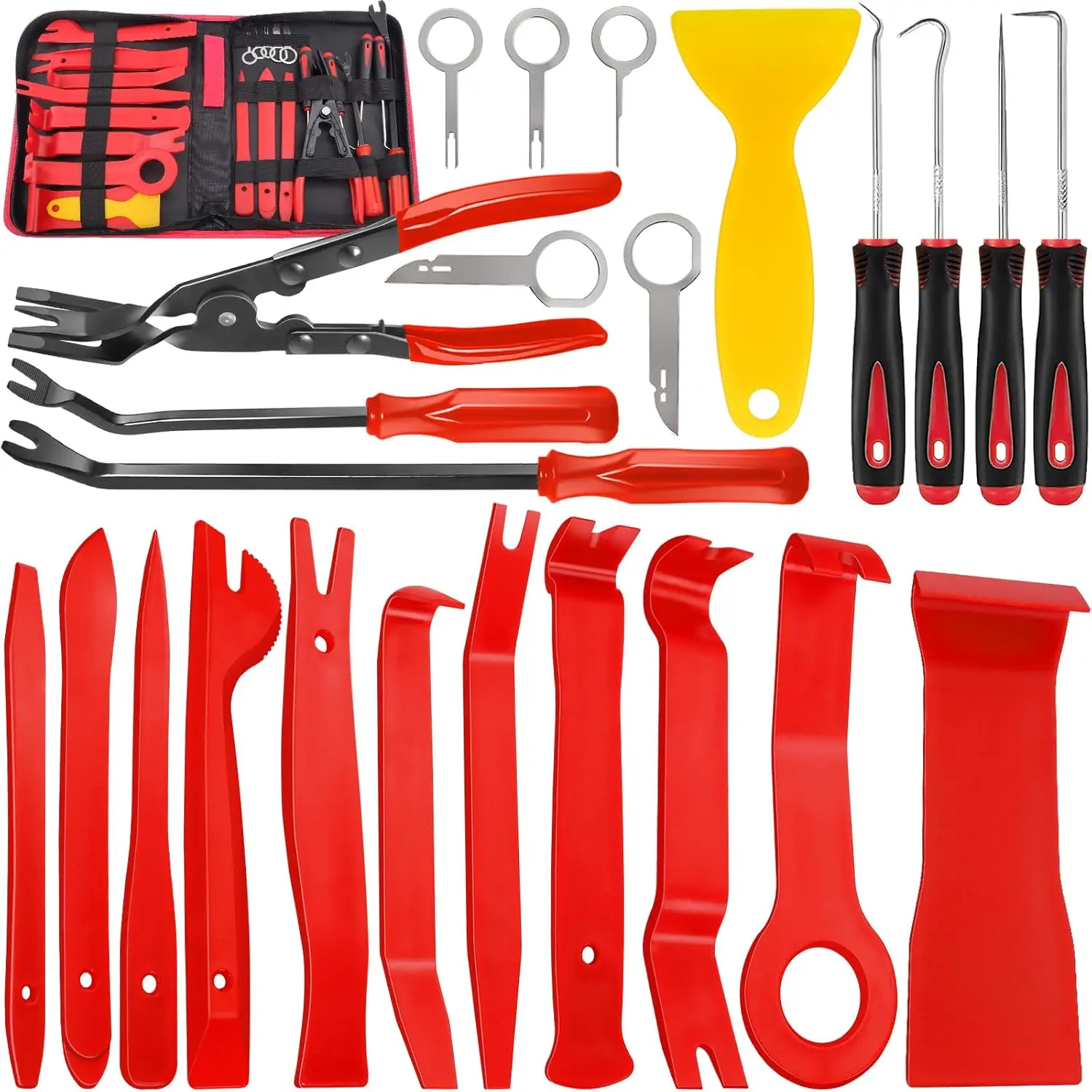24-Piece Automotive Trim Removal Tool Kit with Pry Bars, Pliers, and Scrapers for Car Interior and Panel Maintenance
24-Piece Automotive Trim Removal Tool Kit with Pry Bars, Pliers, and Scrapers for Car Interior and Panel Maintenance