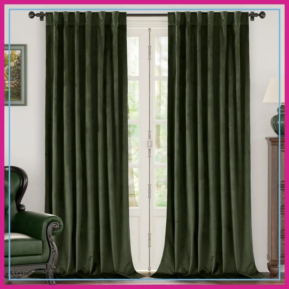 Olive Green Velvet Curtains 96 Inch for Living Room, Thermal Blackout Drapes with Back Tab & Rod Pocket, Set of 2 Panels, 52x96
Olive Green Velvet Curtains 96 Inch for Living Room, Thermal Blackout Drapes with Back Tab & Rod Pocket, Set of 2 Panels, 52x96
