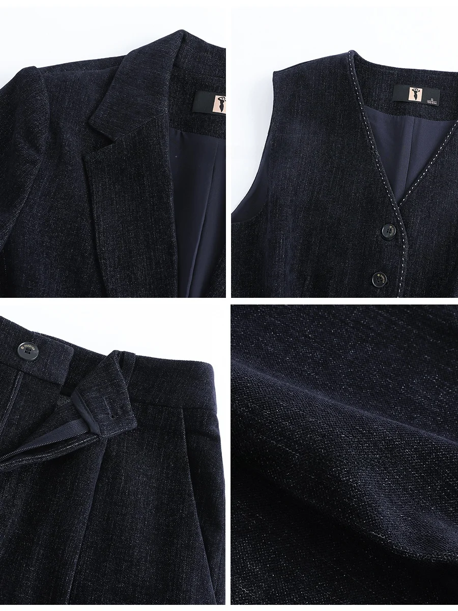 Office Chic Three-Piece Suit Set for Women in Royal Blue Snail Velvet Jacket Wide Leg Pants Long Sleeve Casual Workwear
Office Chic Three-Piece Suit Set for Women in Royal Blue Snail Velvet Jacket Wide Leg Pants Long Sleeve Casual Workwear