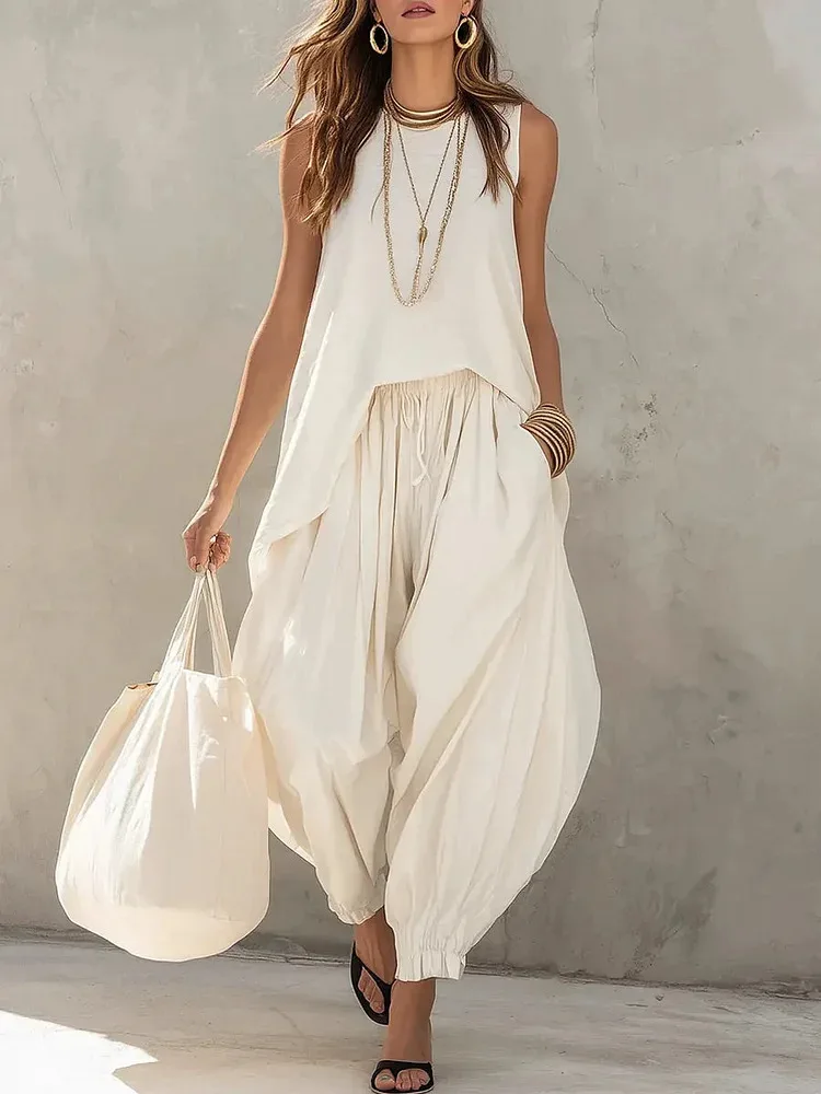 Women's Cotton Linen Sleeveless Set Casual Loose Irregular Vest + Cuffed Lantern Pants Two Piece Set Vacation Suit Outfit
Women's Cotton Linen Sleeveless Set Casual Loose Irregular Vest + Cuffed Lantern Pants Two Piece Set Vacation Suit Outfit