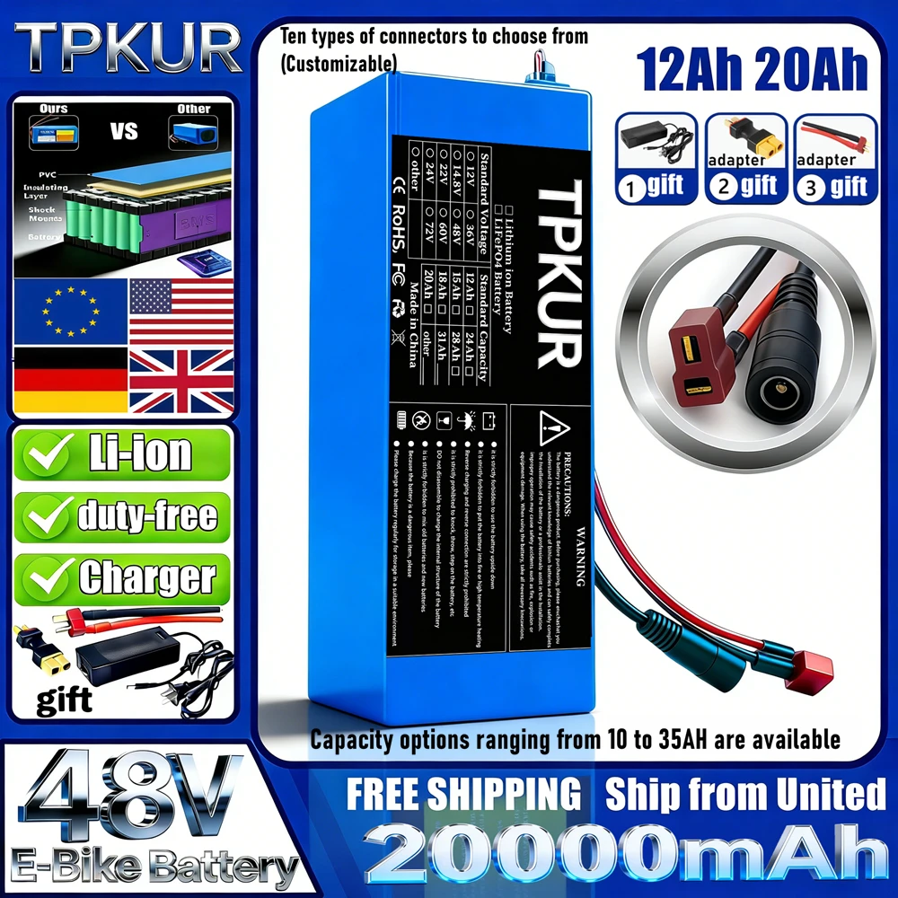48V Lithium Battery with Built-in BMS Safety Protection, 10-35Ah Multiple Capacities Optional, Suitable for 250-1500W Full-Scene
48V Lithium Battery with Built-in BMS Safety Protection, 10-35Ah Multiple Capacities Optional, Suitable for 250-1500W Full-Scene