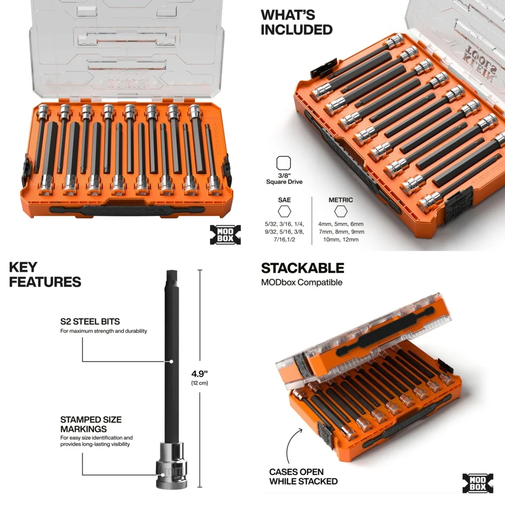 Hand Tool SetsLong Hex Bit Socket Set 16 Pcs SAE and Metric High Precision Tools for Durable Performance
Hand Tool SetsLong Hex Bit Socket Set 16 Pcs SAE and Metric High Precision Tools for Durable Performance