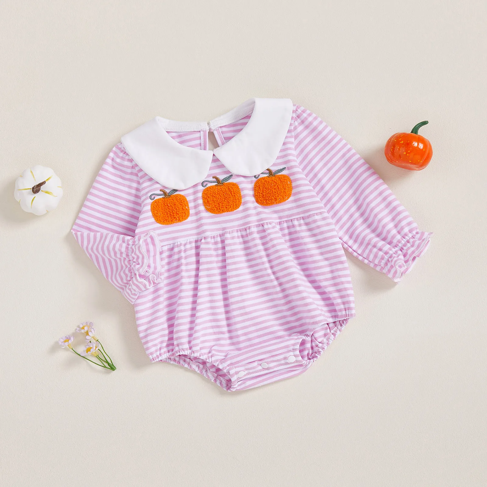 Newborn Baby Girls Romper Long Sleeve Doll Collar Stripes Embroidery Pumpkin Bodysuit Halloween Costume
Newborn Baby Girls Romper Long Sleeve Doll Collar Stripes Embroidery Pumpkin Bodysuit Halloween Costume