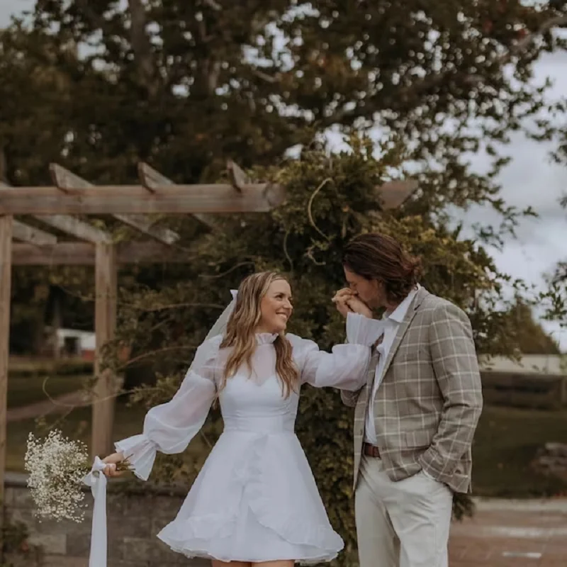 ANGELSBRIDEP Beach Boho Short Wedding Dresses Puff Sleeve See Through Neck Bridal Gown For Women Vestidos De Novias
ANGELSBRIDEP Beach Boho Short Wedding Dresses Puff Sleeve See Through Neck Bridal Gown For Women Vestidos De Novias