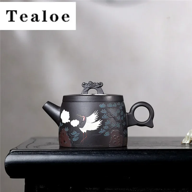 190ml Yixing Purple Clay Teapots Handmade Pine Crane Longevity Pot Raw Ore Black Gold Sand Kettle Infuser Chinese Zisha Tea Set
190ml Yixing Purple Clay Teapots Handmade Pine Crane Longevity Pot Raw Ore Black Gold Sand Kettle Infuser Chinese Zisha Tea Set