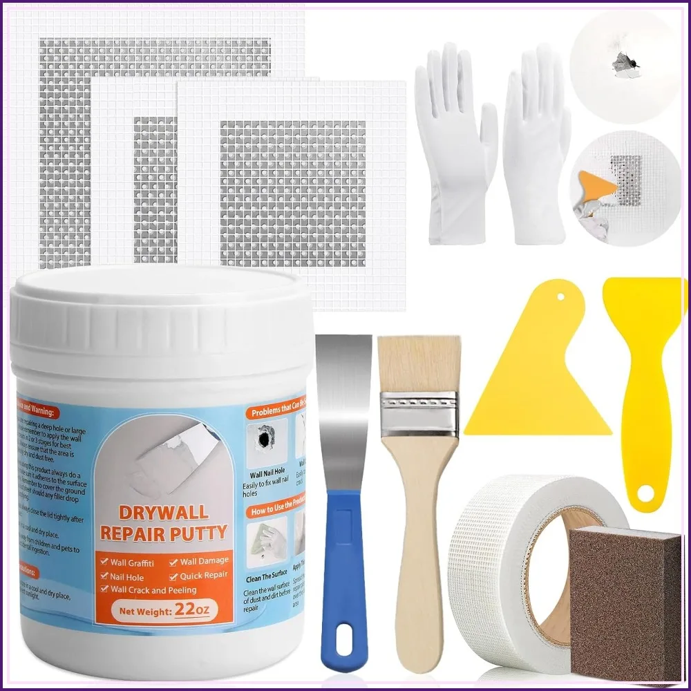 Dry Wall Patch Repair Kit, 22OZ Spackle Paste with Scraper & Mesh Tape, Quick Fill for Holes & Cracks
Dry Wall Patch Repair Kit, 22OZ Spackle Paste with Scraper & Mesh Tape, Quick Fill for Holes & Cracks