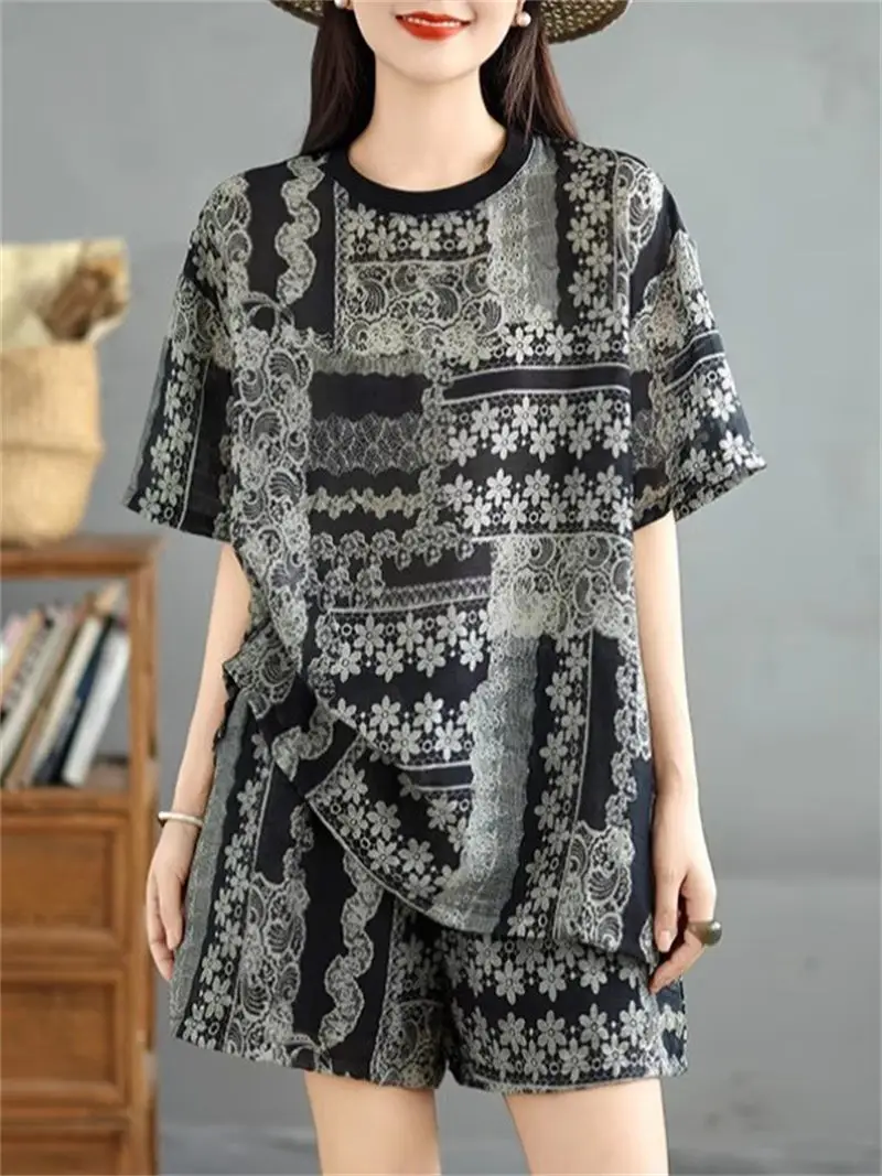 Ethnic Block Print Cotton Set, Short Sleeve Tee & Elastic Waist Shorts, Loose Casual Outfit 2 Piece - G1088
Ethnic Block Print Cotton Set, Short Sleeve Tee & Elastic Waist Shorts, Loose Casual Outfit 2 Piece - G1088