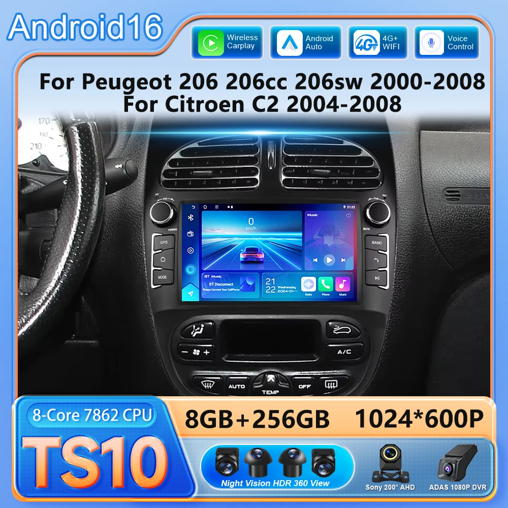 Car Radio Android16 For Peugeot 206 206CC 206SW 2000-2008 For Citroen C2 2004-2008 Multimedia Carplay Player 2Din Stereo 8 Core
Car Radio Android16 For Peugeot 206 206CC 206SW 2000-2008 For Citroen C2 2004-2008 Multimedia Carplay Player 2Din Stereo 8 Core